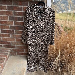 Loft Ladies L Leopard Print Satin Notch Collar Pajama Set